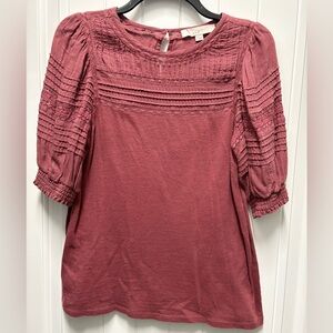 LOFT Women's Dusty Brown Pleated Blouse